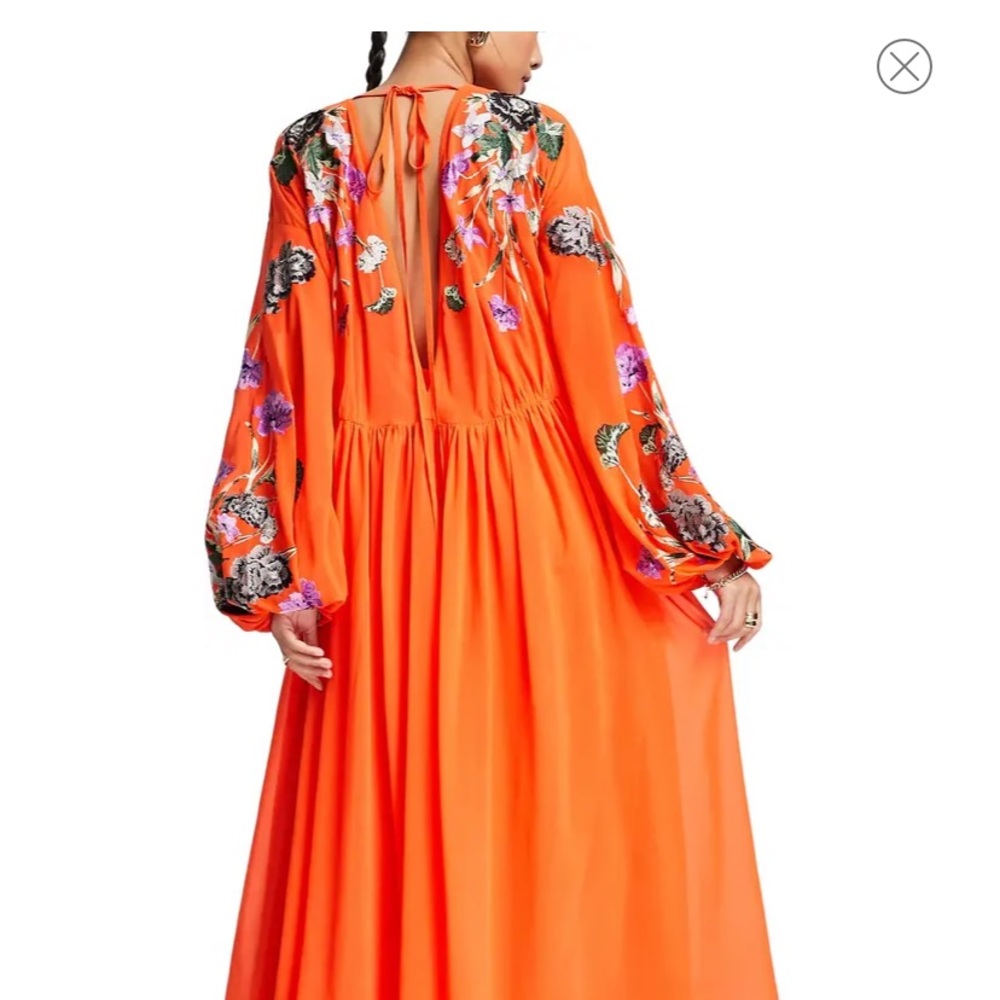 Embroidered Bodice Blouson Sleeve Maxi Dress
